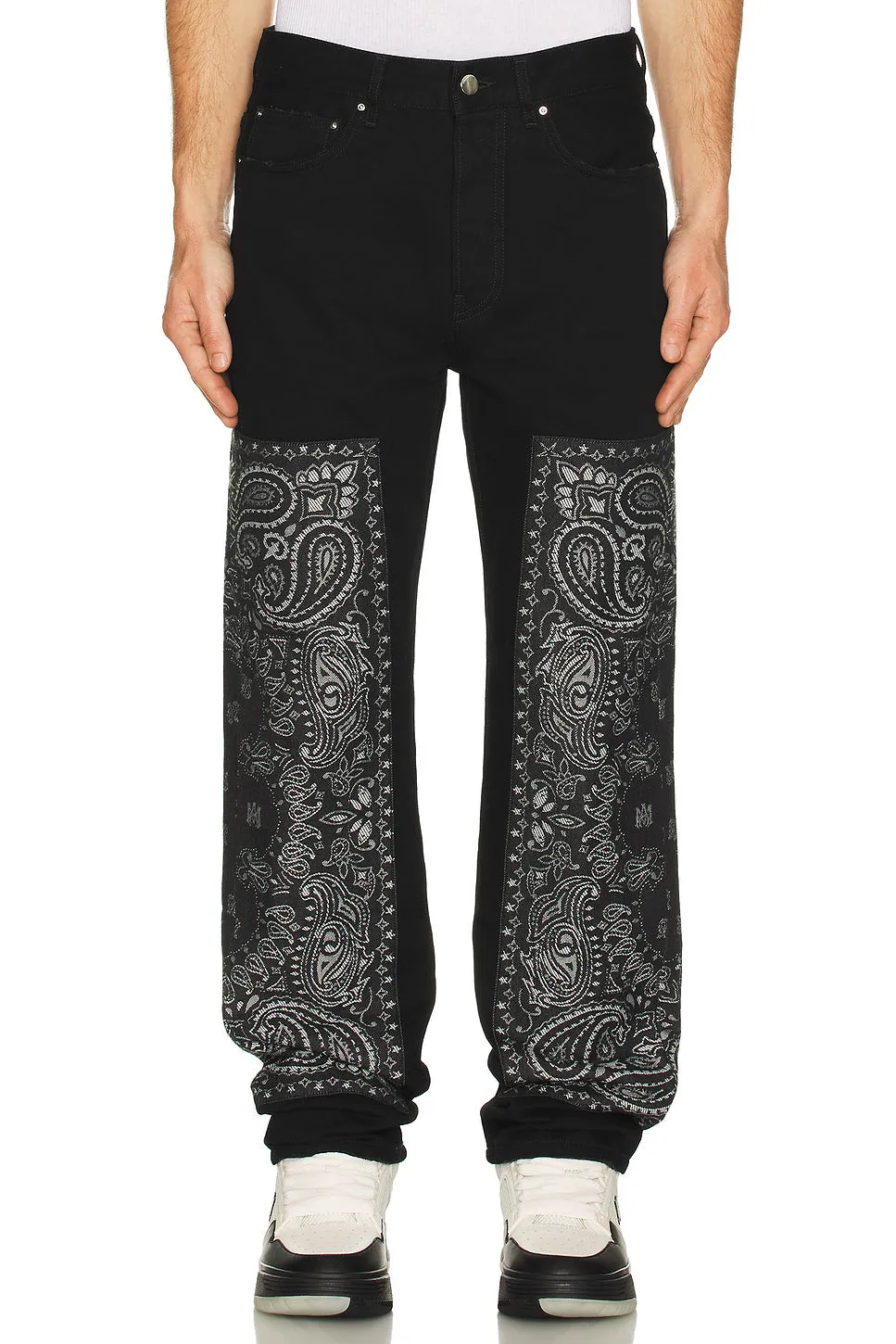 Bandana Jacquard Paneled Straight Jean