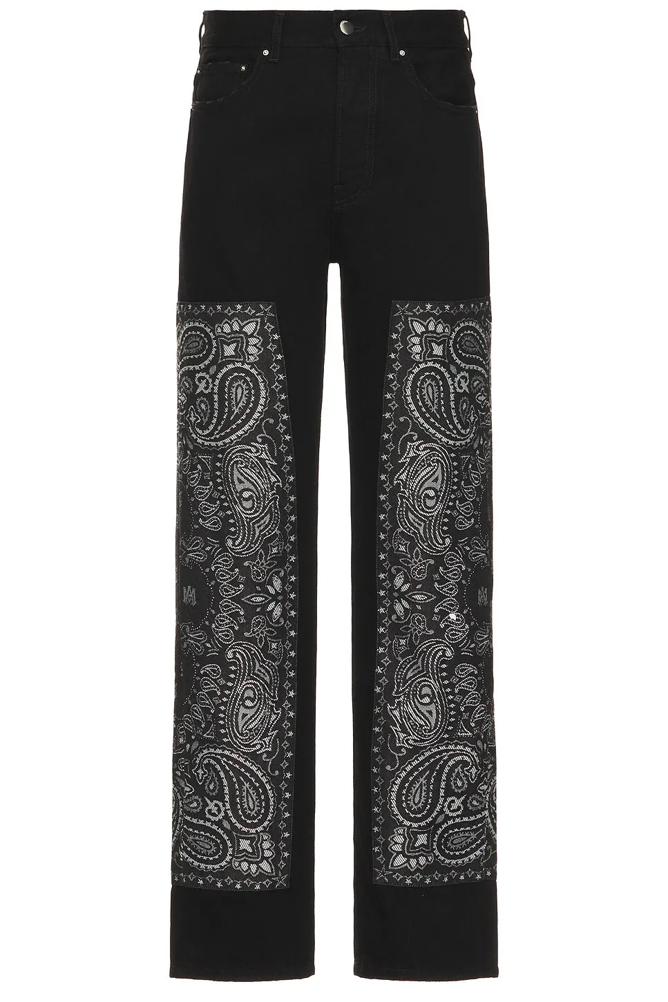Bandana Jacquard Paneled Straight Jean