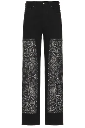 Bandana Jacquard Paneled Straight Jean
