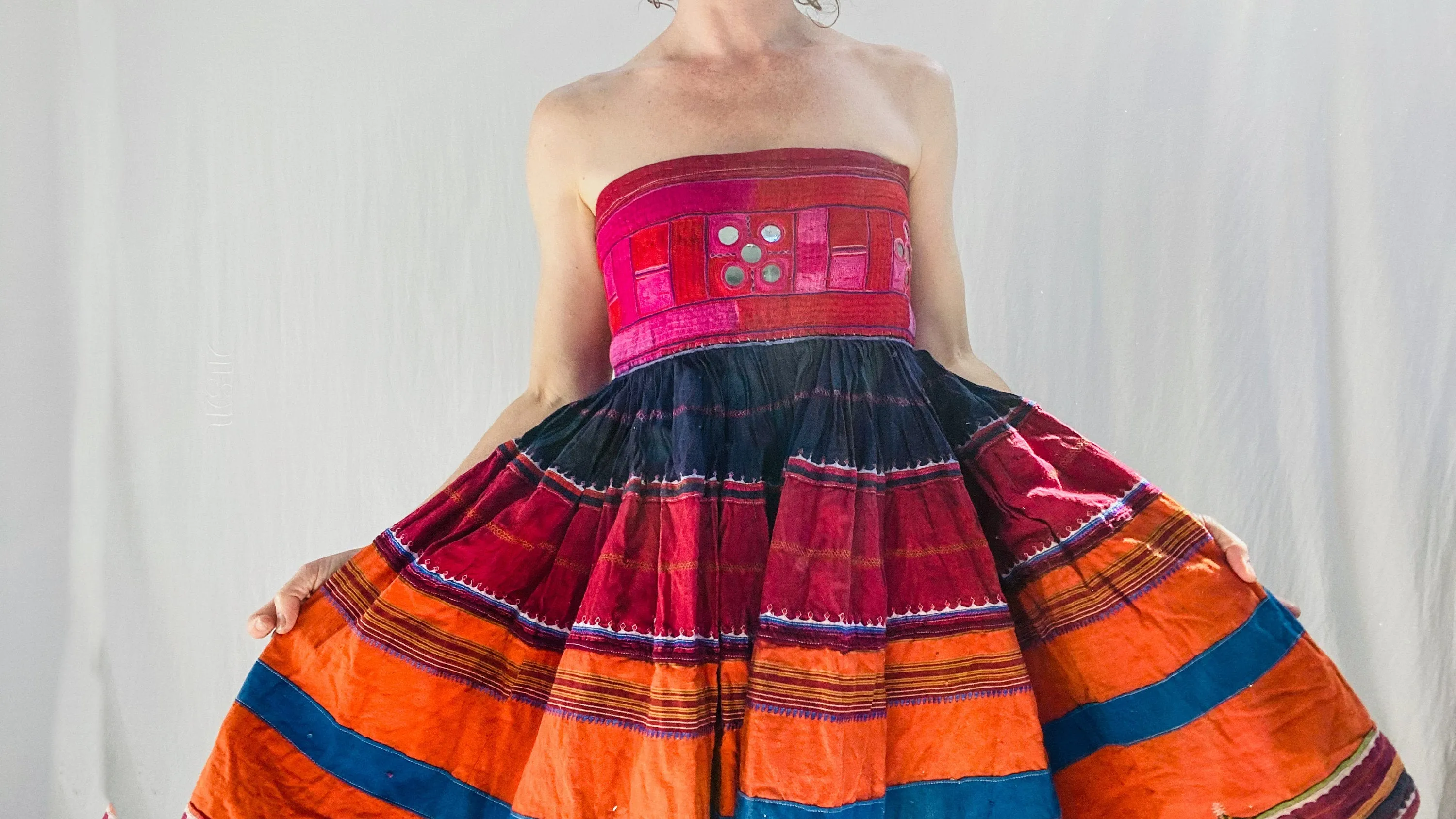 Banjara Sundress. Tribal. S-M. Mirrorwork. Embroidered. Cotton & Silk