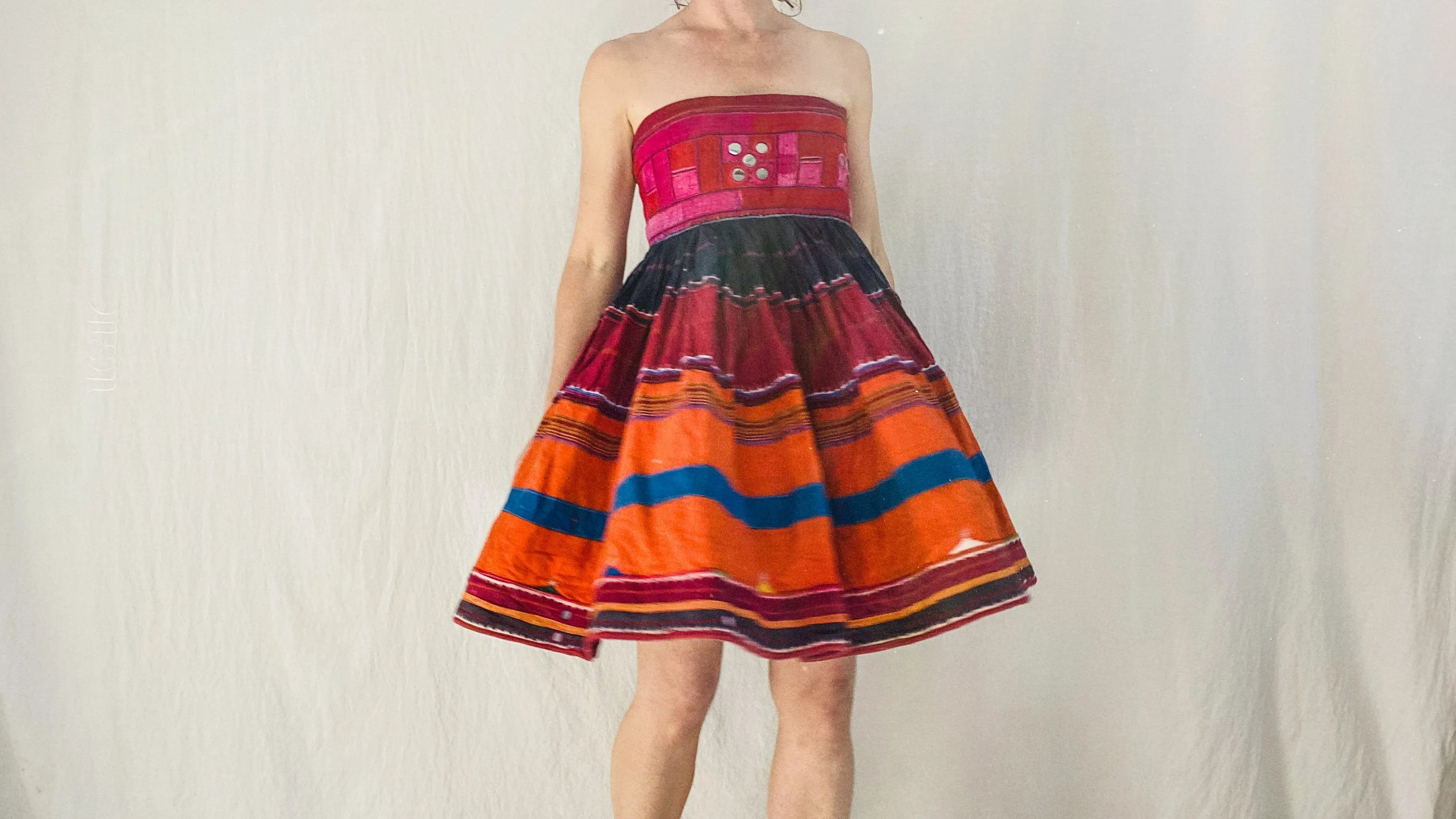 Banjara Sundress. Tribal. S-M. Mirrorwork. Embroidered. Cotton & Silk