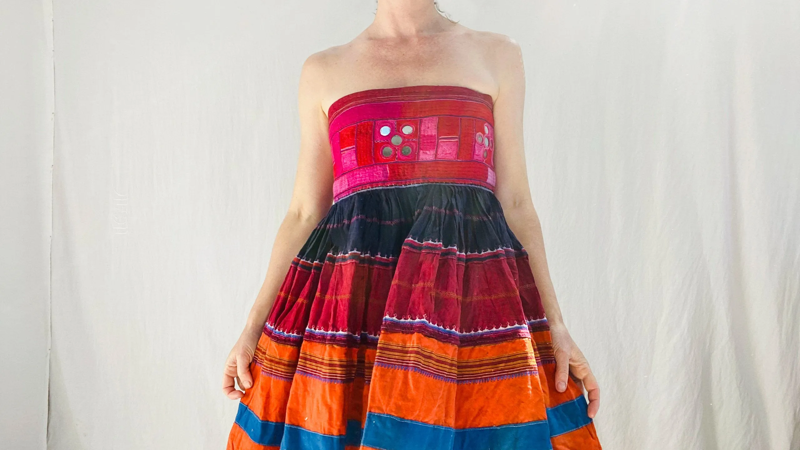 Banjara Sundress. Tribal. S-M. Mirrorwork. Embroidered. Cotton & Silk