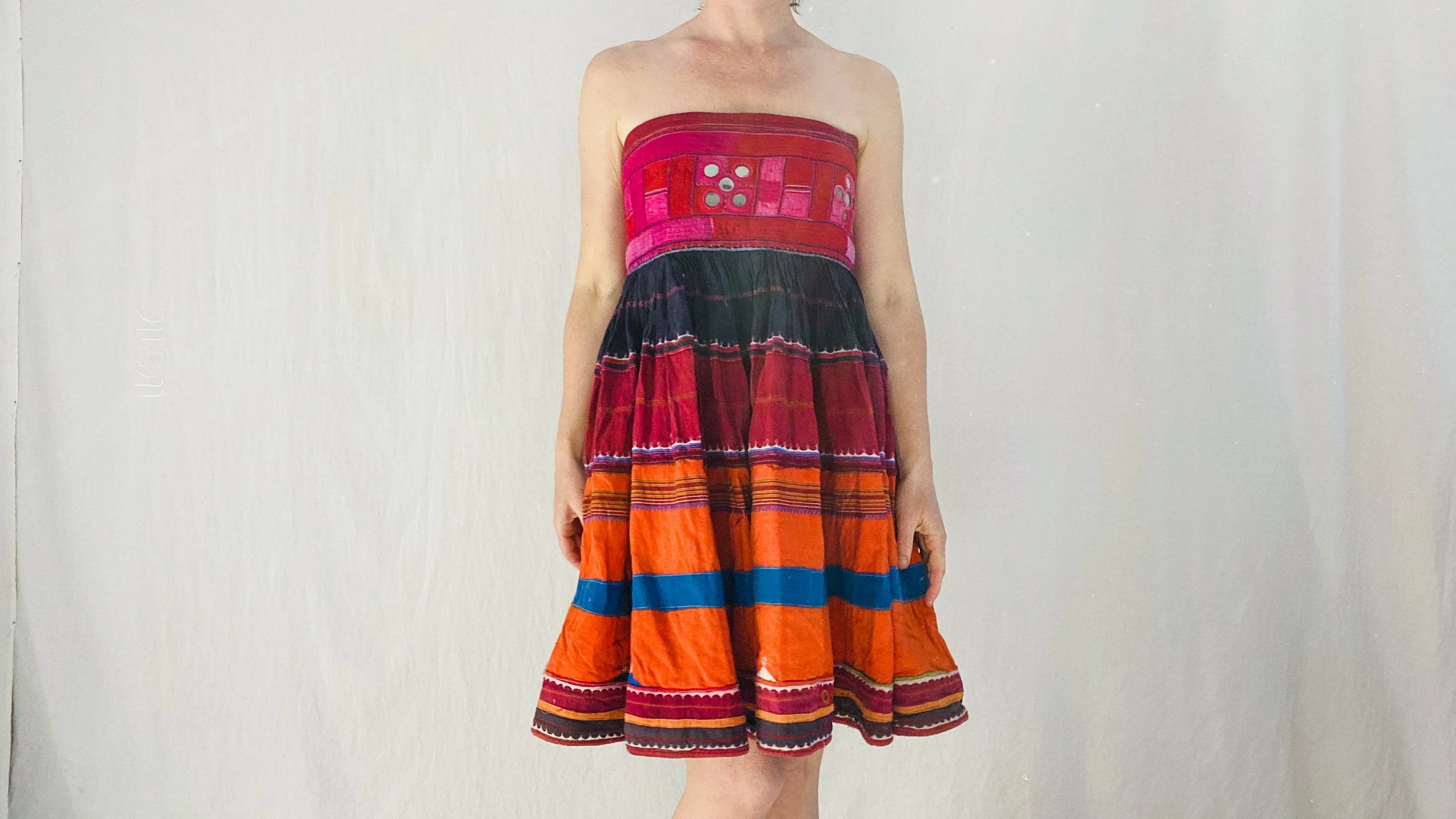 Banjara Sundress. Tribal. S-M. Mirrorwork. Embroidered. Cotton & Silk