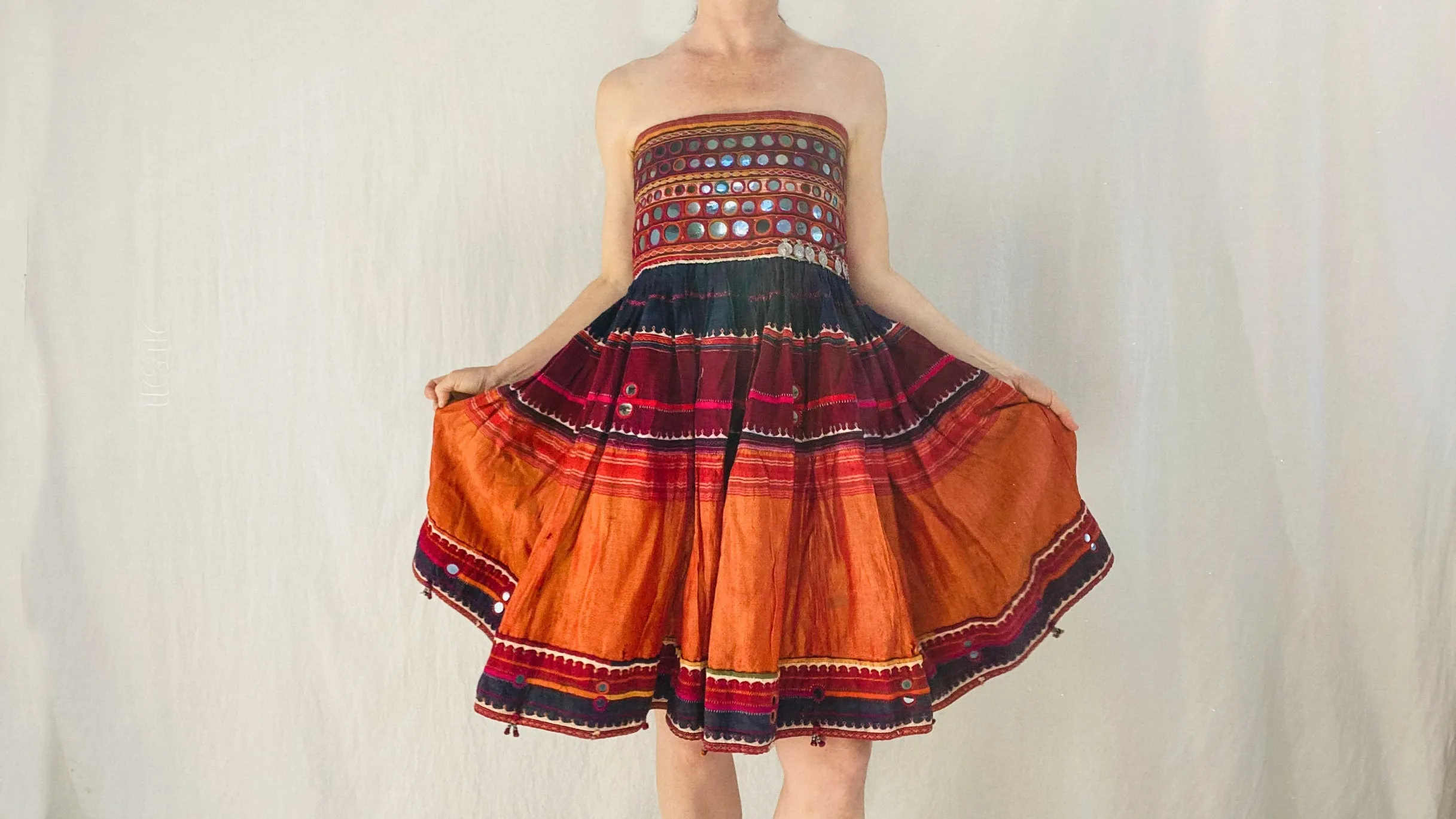 Banjara Sundress. Tribal. S-M. Mirrorwork. Embroidered. Rayon & Silk