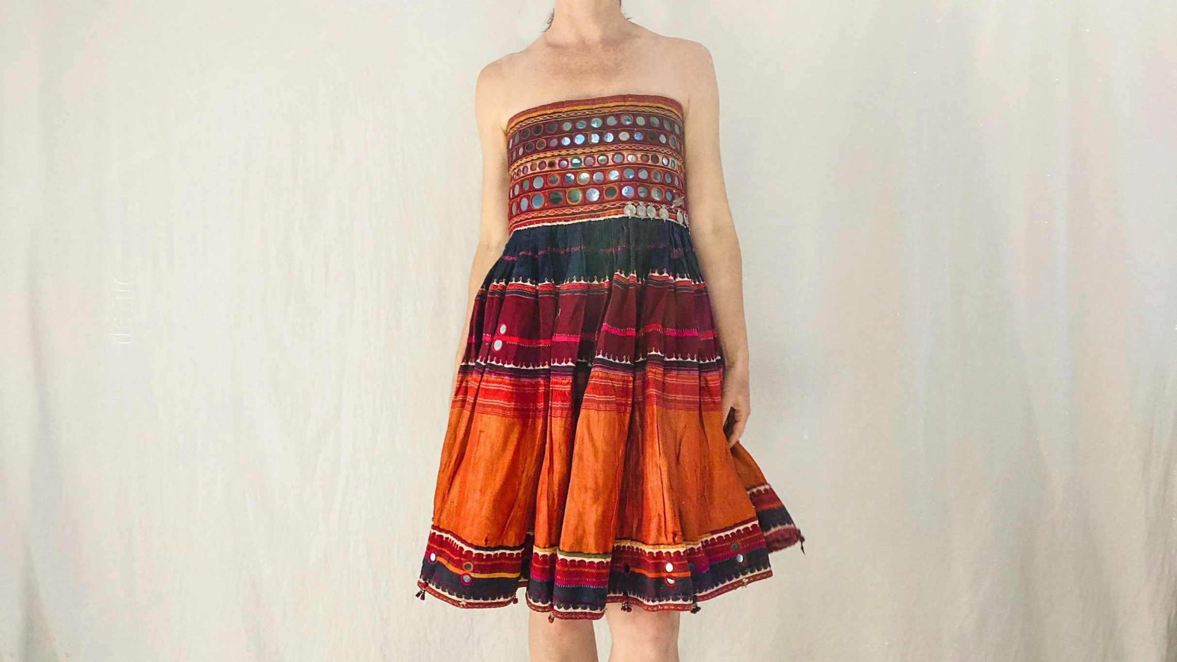 Banjara Sundress. Tribal. S-M. Mirrorwork. Embroidered. Rayon & Silk