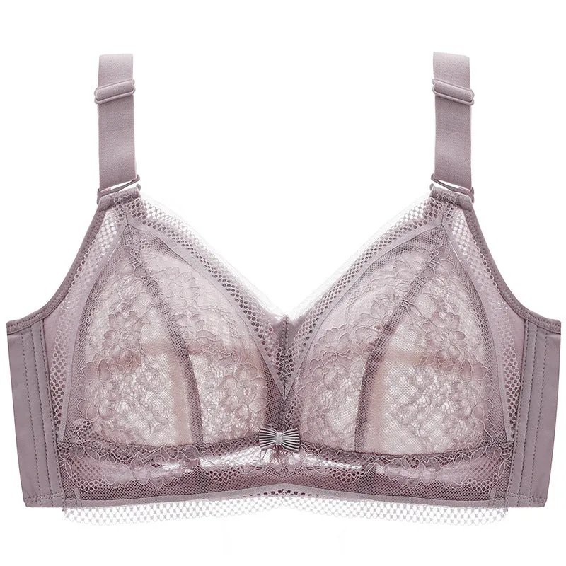Big bust, small bra, thin underwear, women's wire-free bra, full cup, ultra-thin, large size, push-up, auxiliary breast support