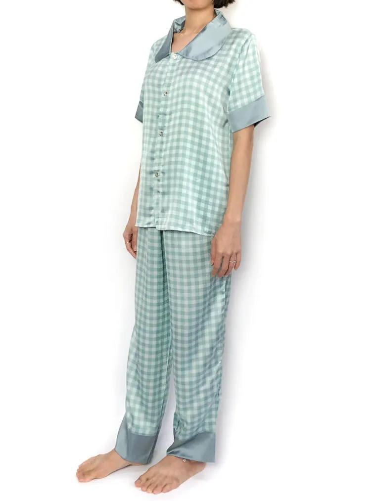 Blue Peter Pan Collar Grid Pajama Set