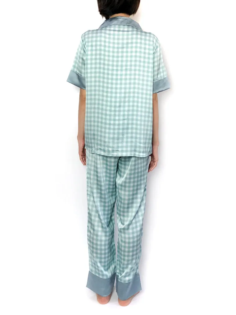 Blue Peter Pan Collar Grid Pajama Set