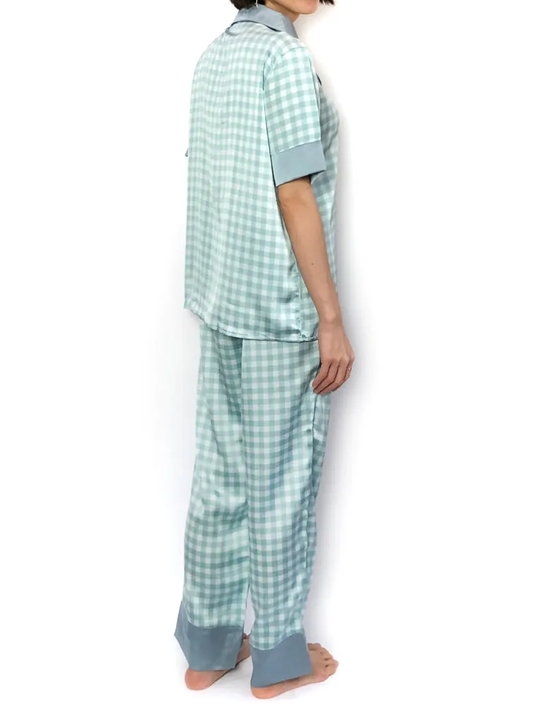 Blue Peter Pan Collar Grid Pajama Set