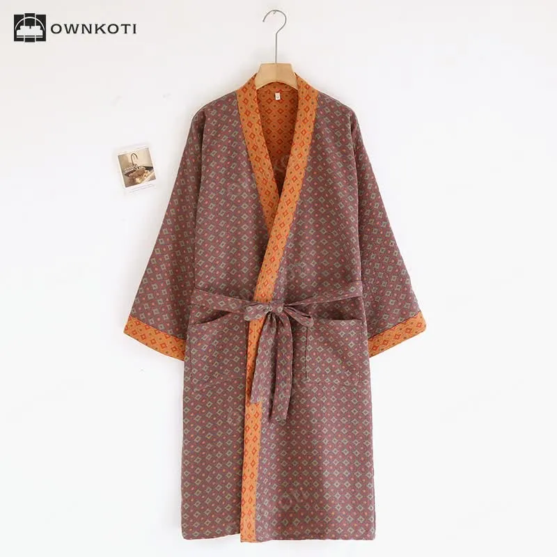 Cotton Gauze Diamond Print Kimono Bathrobe