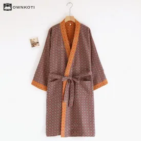 Cotton Gauze Diamond Print Kimono Bathrobe