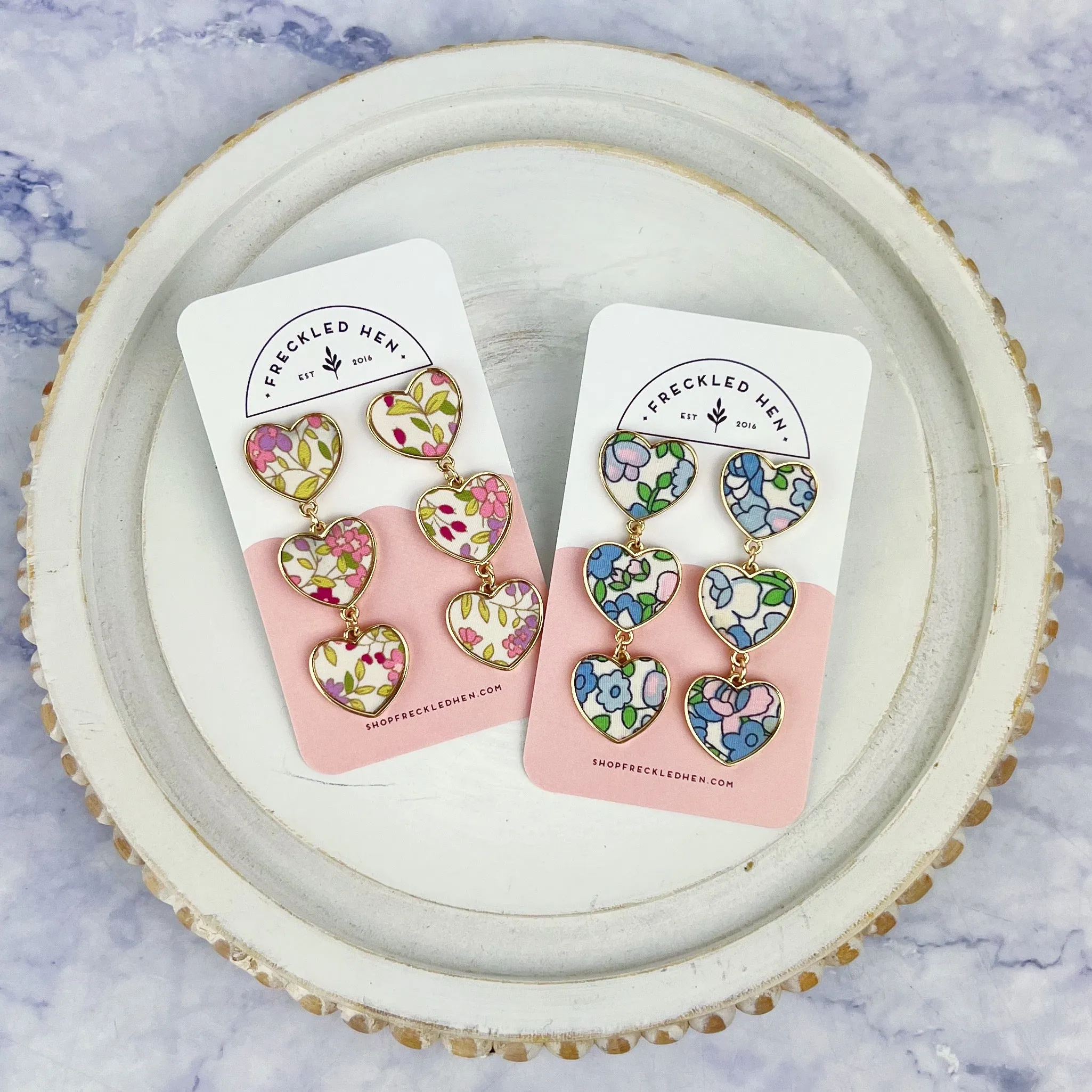 Eloise Vintage Floral Linked Heart Earrings