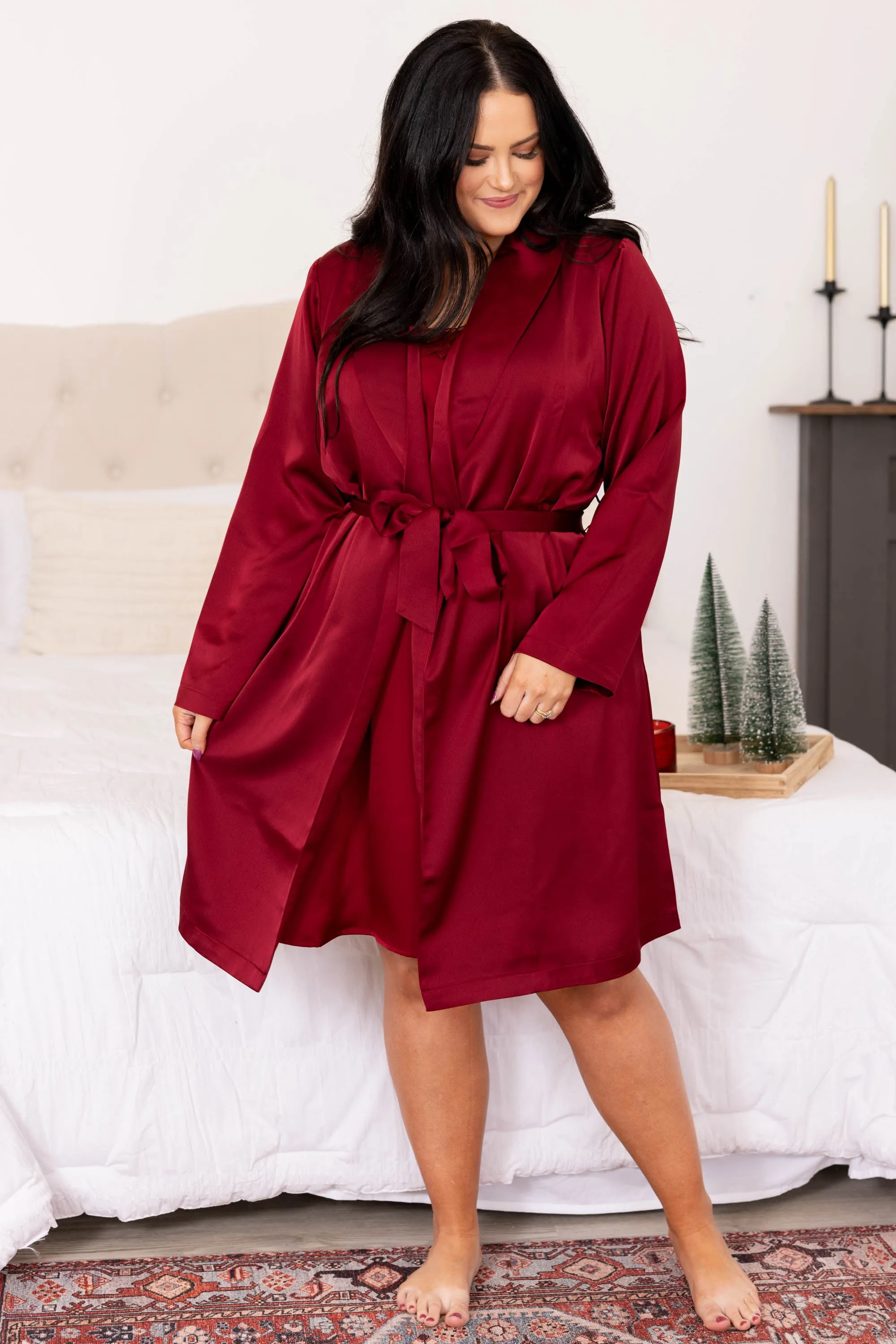 Find Your Inner Beauty Silky Satin Robe, Wine