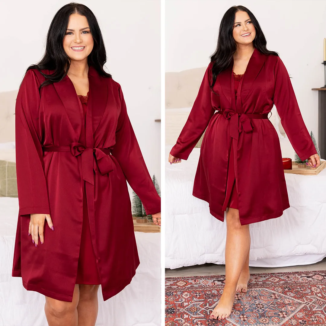 Find Your Inner Beauty Silky Satin Robe, Wine