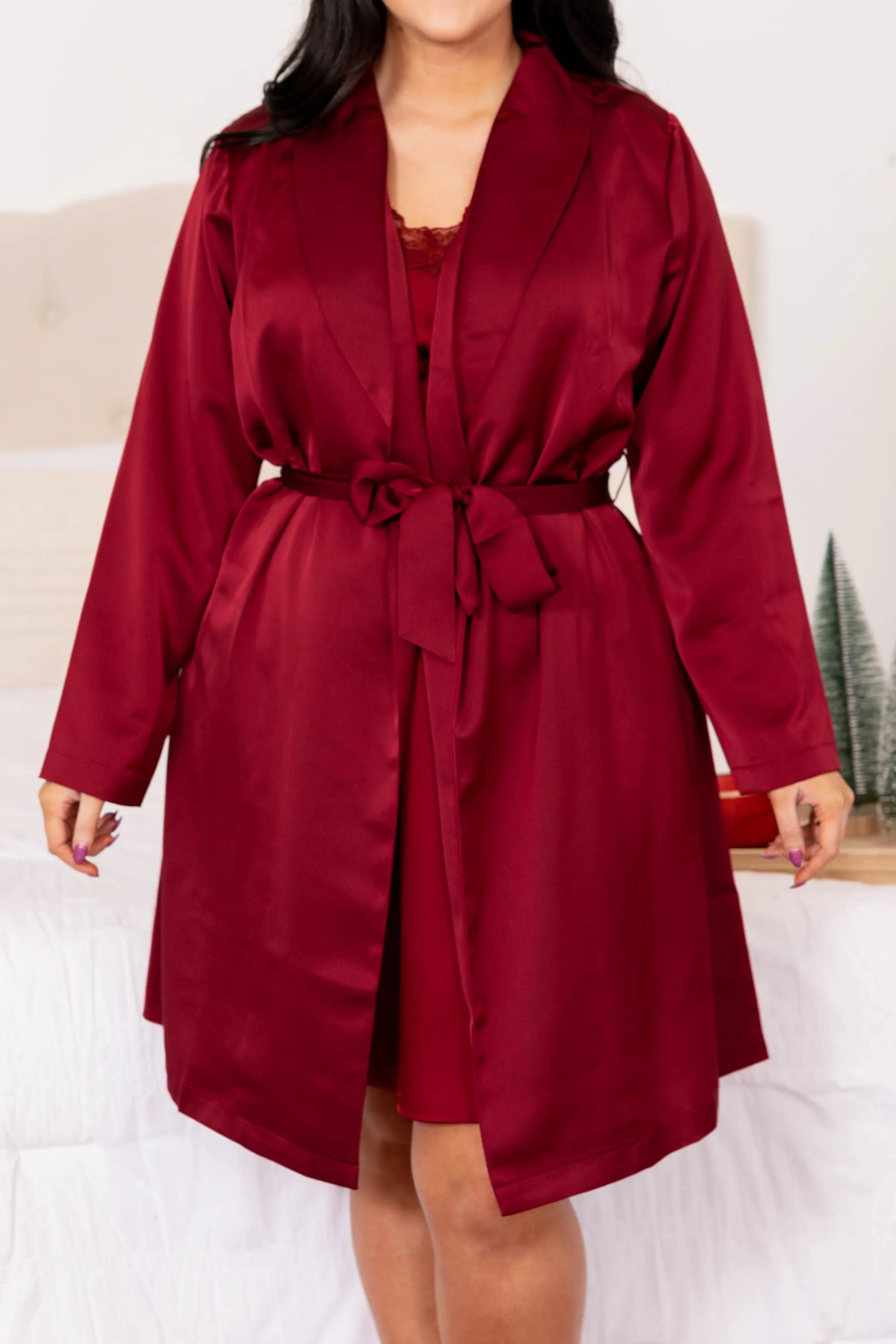 Find Your Inner Beauty Silky Satin Robe, Wine