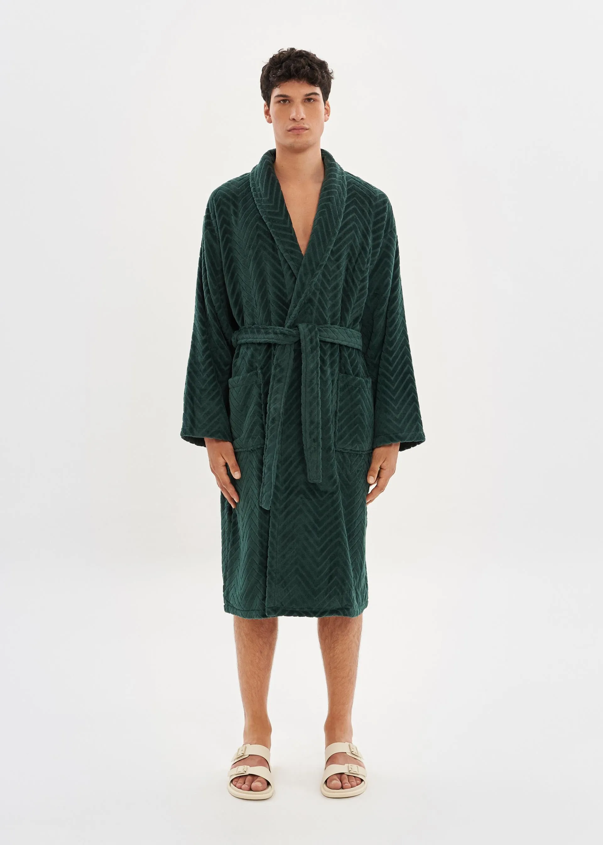 Green Velour Unisex Relaxed Fit Bathrobe - House Babylon