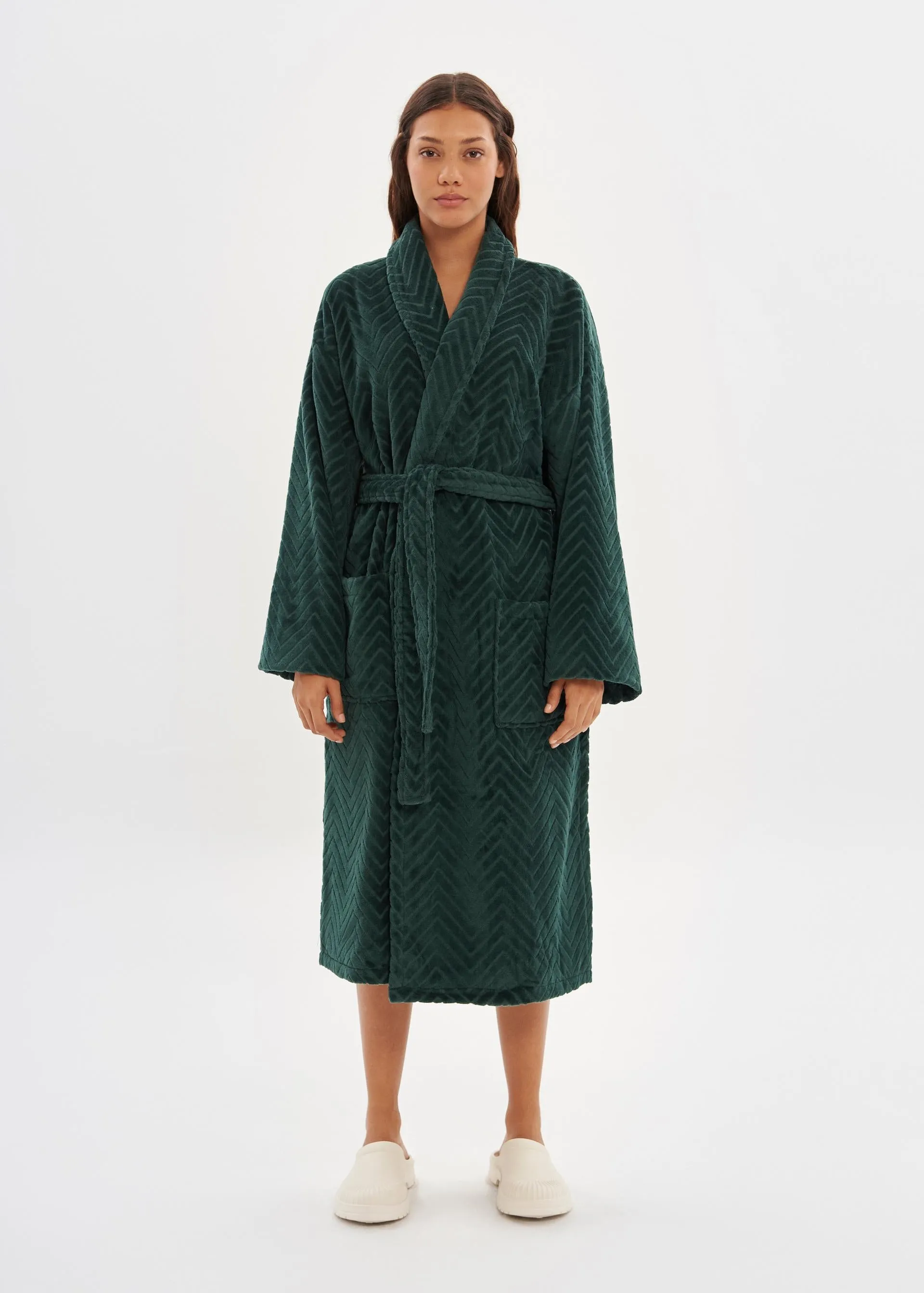 Green Velour Unisex Relaxed Fit Bathrobe - House Babylon