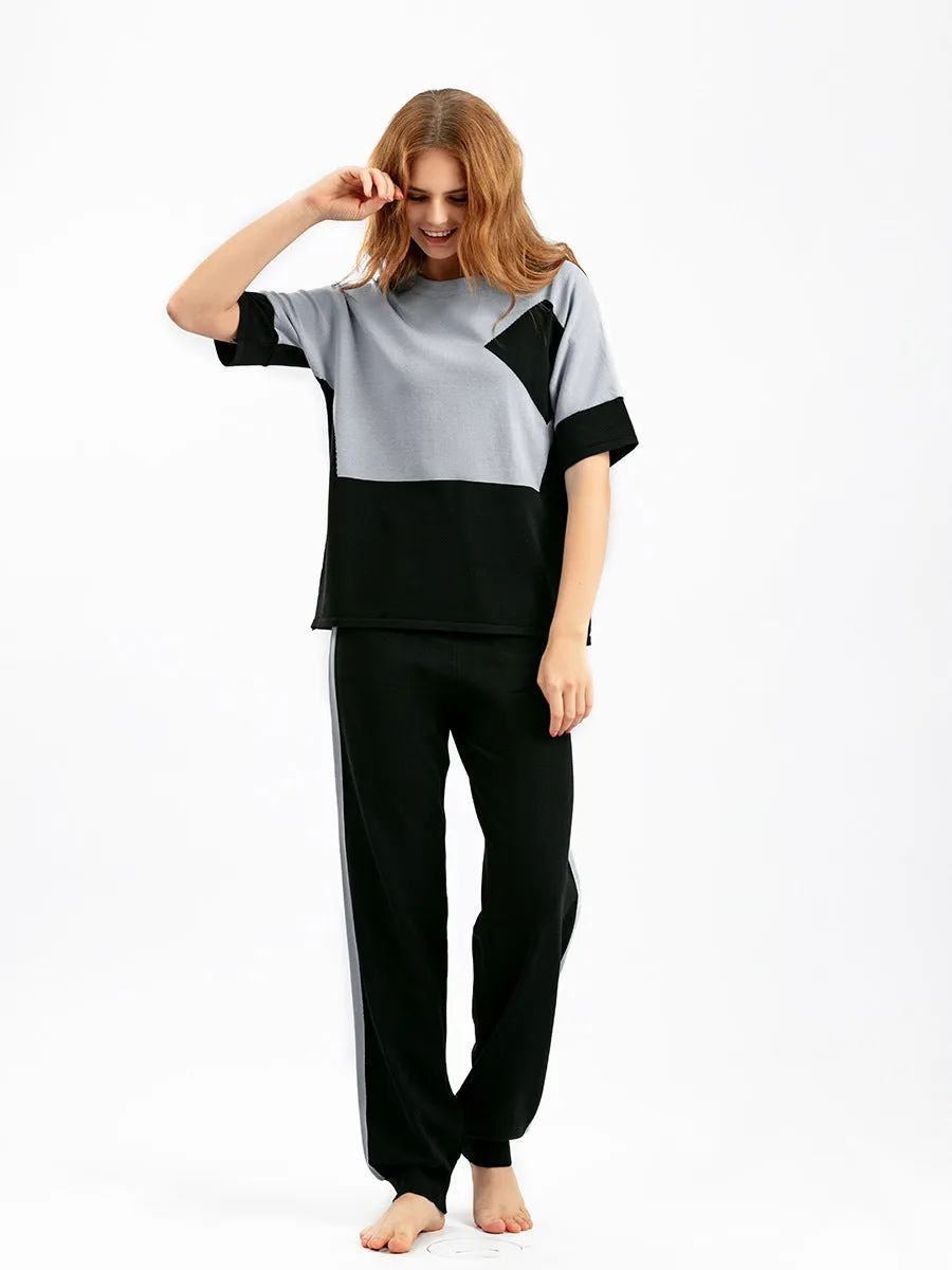 Grey Viscose Short Sleeved Pajama Set