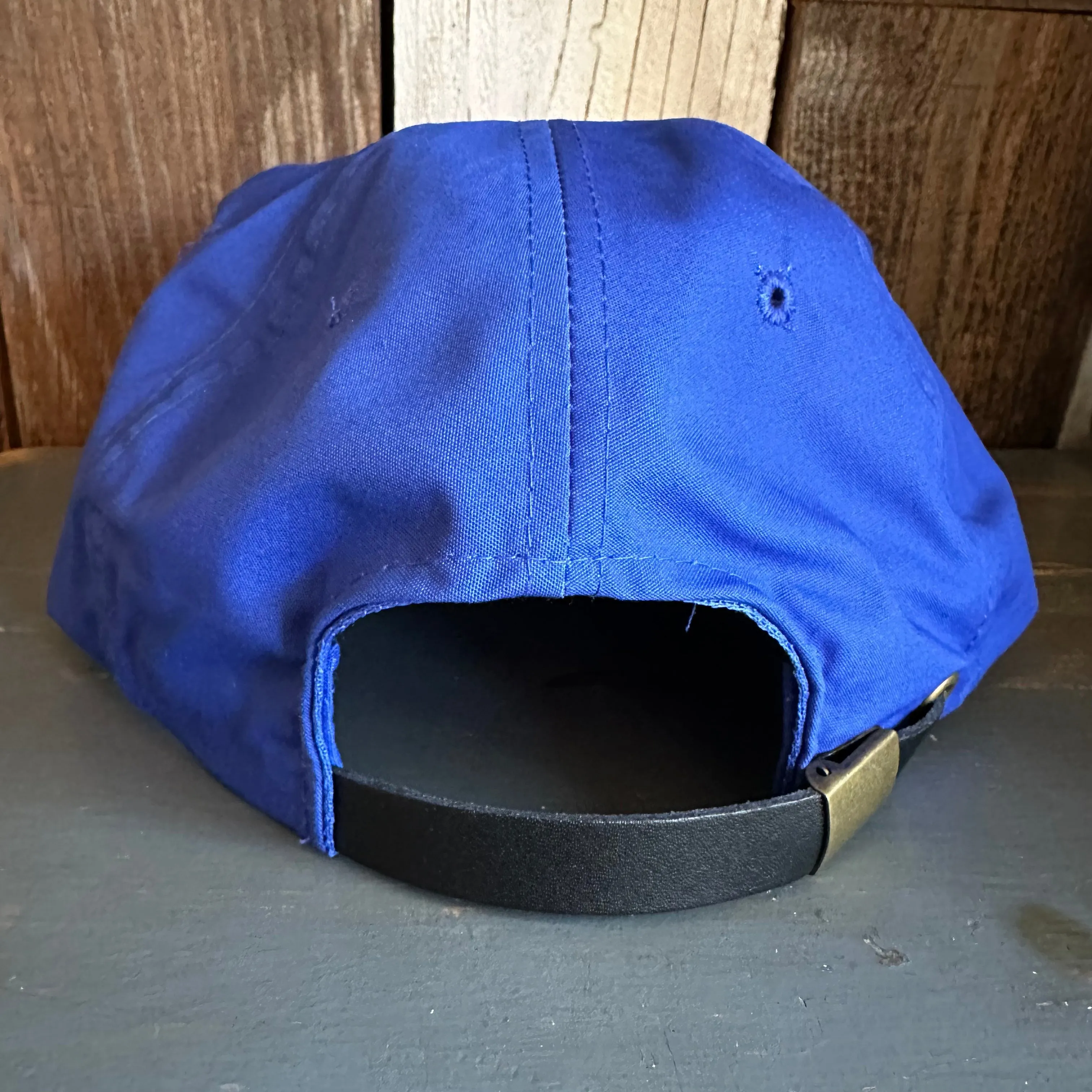 Hermosa Beach GOLF CARTS & YOGA PANTS 5 Panel Leather Strap Golf Cap - Royal Blue
