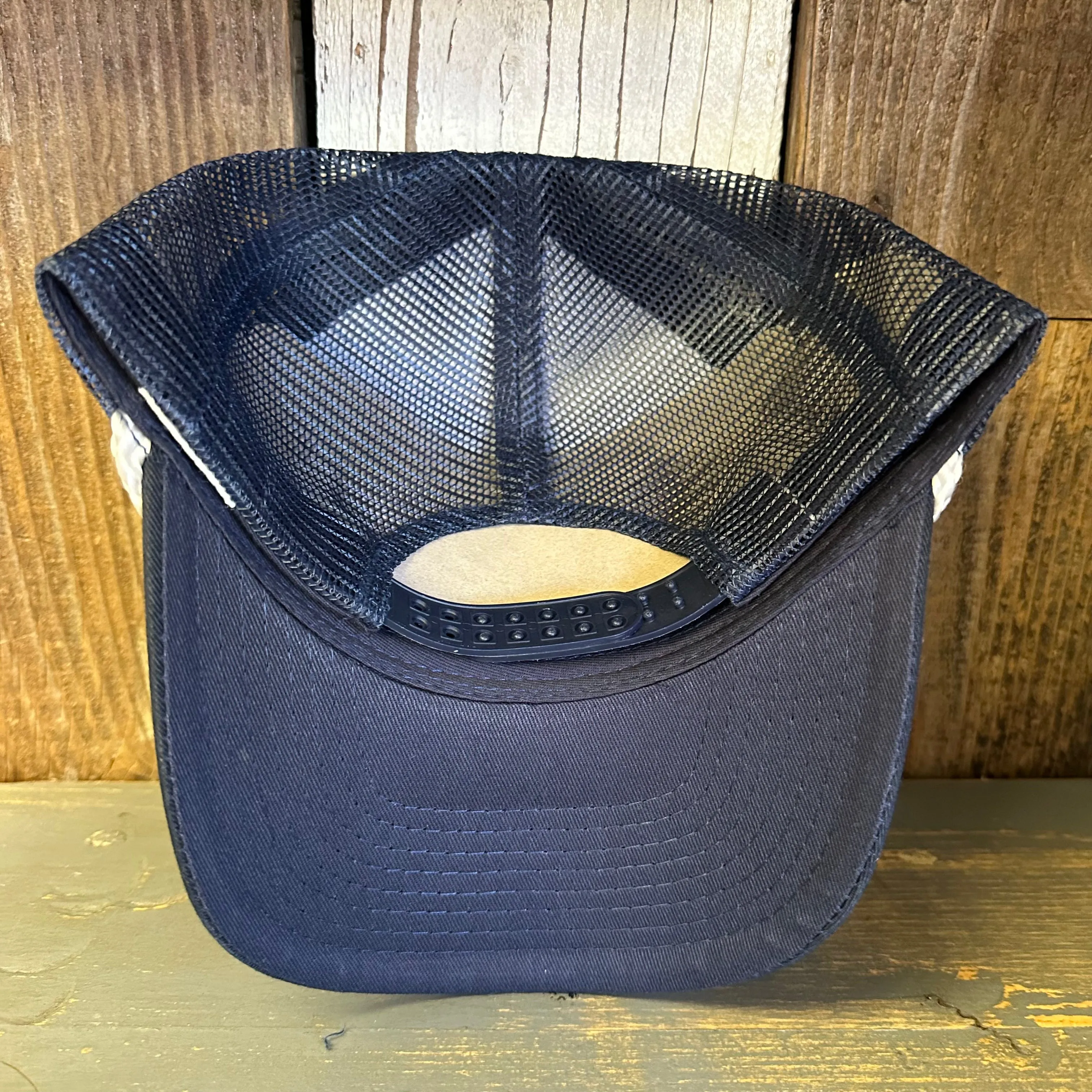 Hermosa Beach GOLF CARTS & YOGA PANTS 5 panel Rope Trucker Cap - Navy/White Braid (Curved Brim)