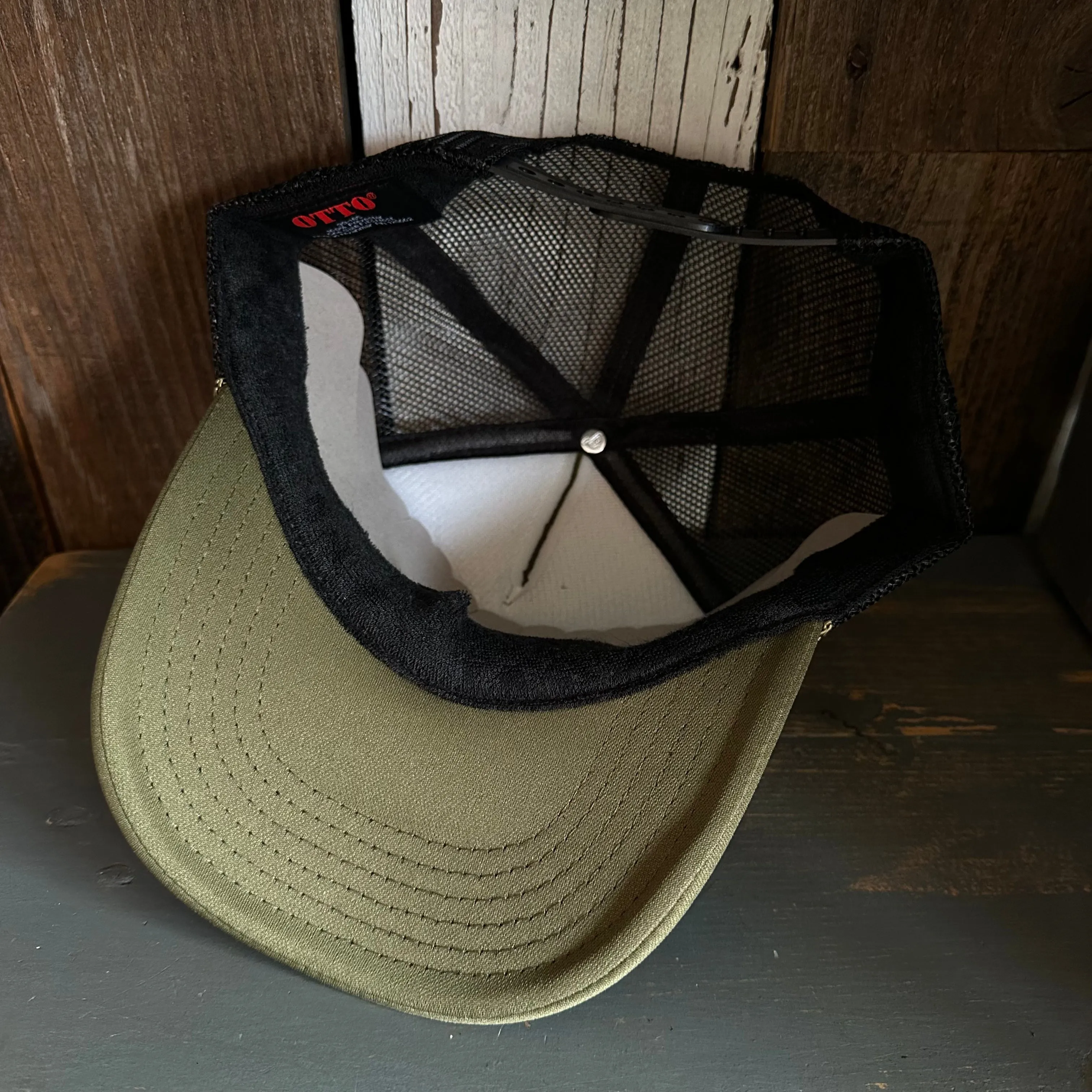 Hermosa Beach GOLF CARTS & YOGA PANTS High Crown Trucker Hat - Olive/Black (Curved Brim)
