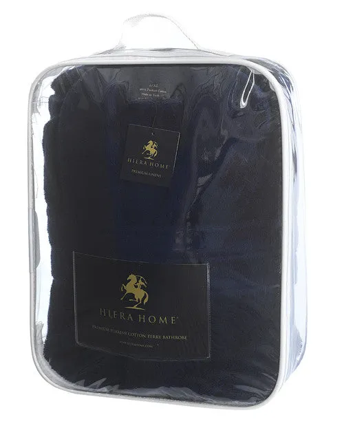 Hiera Home 100% Premium Turkish Cotton Men's Terry Bathrobe, Navy, OSFM