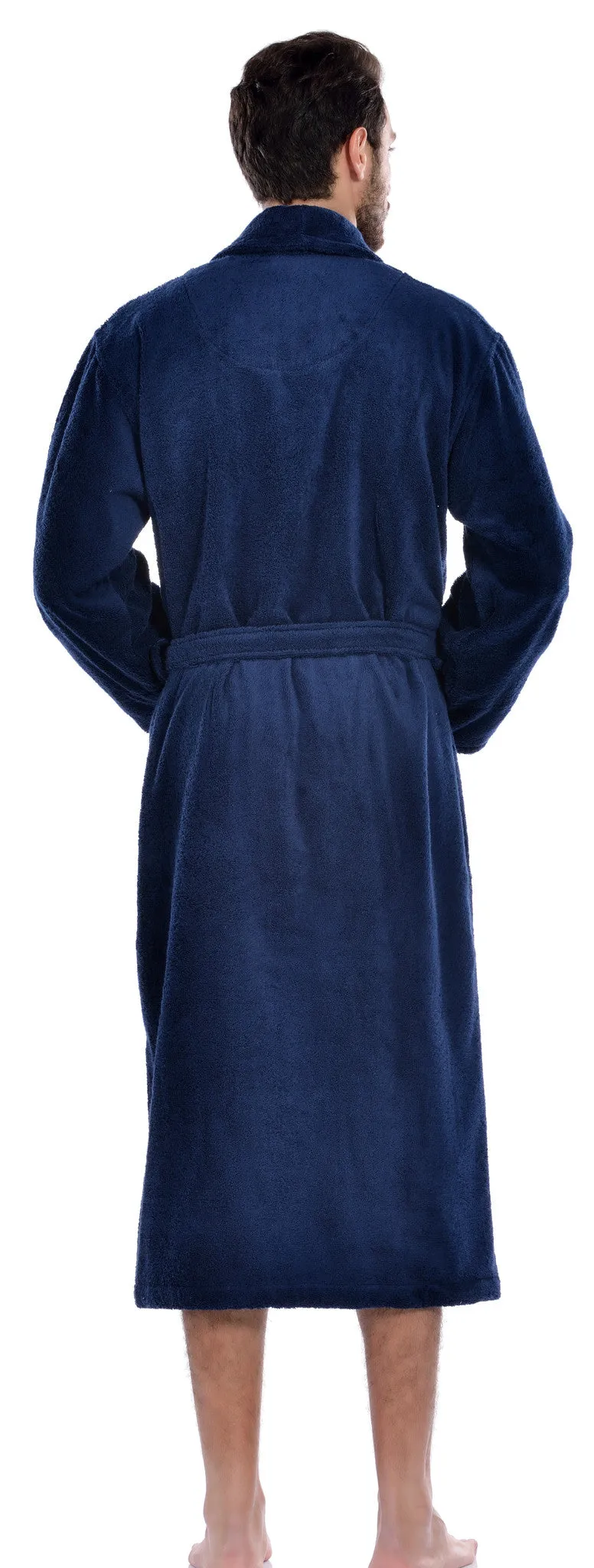Hiera Home 100% Premium Turkish Cotton Men's Terry Bathrobe, Navy, OSFM
