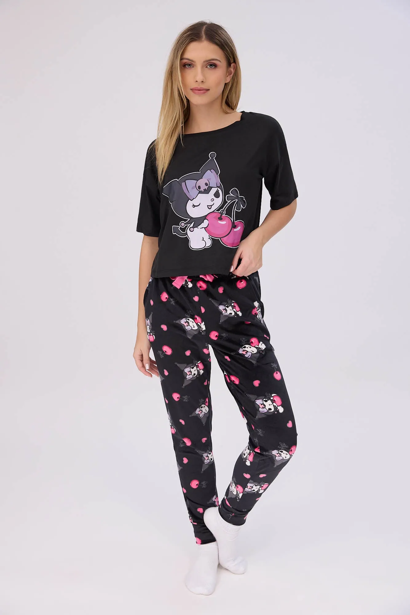 Kuromi Super Soft Pajama Tee And Velour Pajama Jogger 2-Piece Set