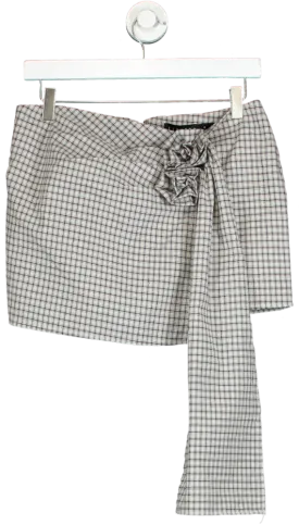 Lioness Beige Checkered Wrap Skirt UK S