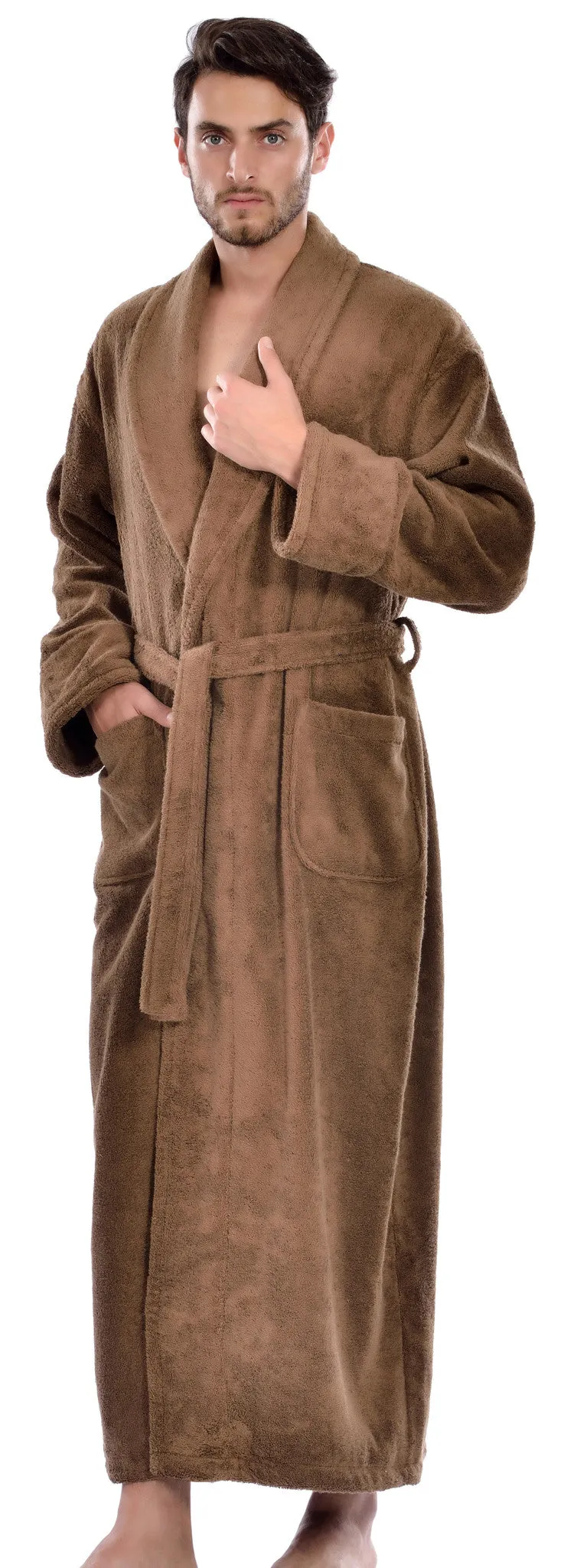 Men's Full Length Terry Bathrobe, Coffee, L/XL