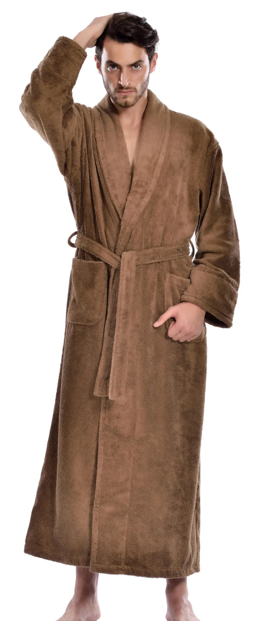 Men's Full Length Terry Bathrobe, Coffee, L/XL