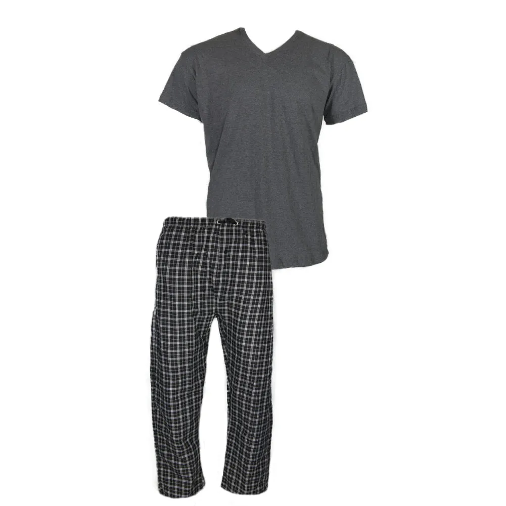 Men's Pajama Set Plaid Super Soft 2pcs Short Sleeve Top & Bottom Cozy Lounge Set