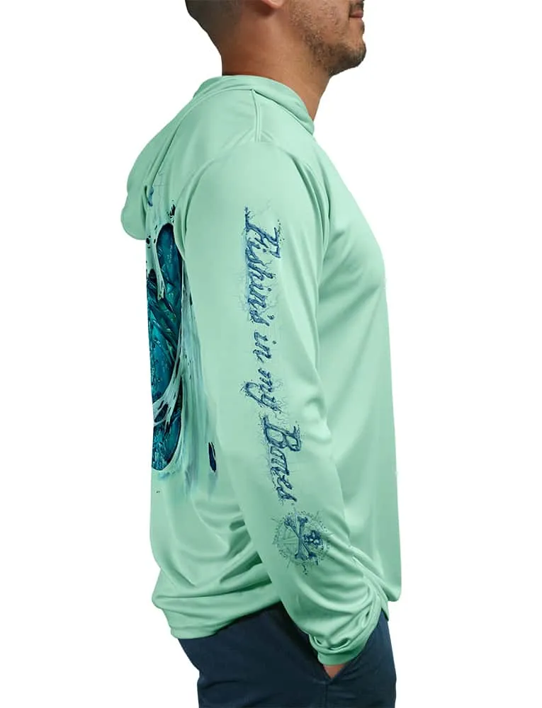 Men's Skeleton Water Bones UV Hooded Fishing Shirt by Rattlin Jack | Dye Sublimation on Quick Dry Fabric
