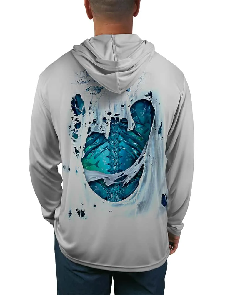 Men's Skeleton Water Bones UV Hooded Fishing Shirt by Rattlin Jack | Dye Sublimation on Quick Dry Fabric