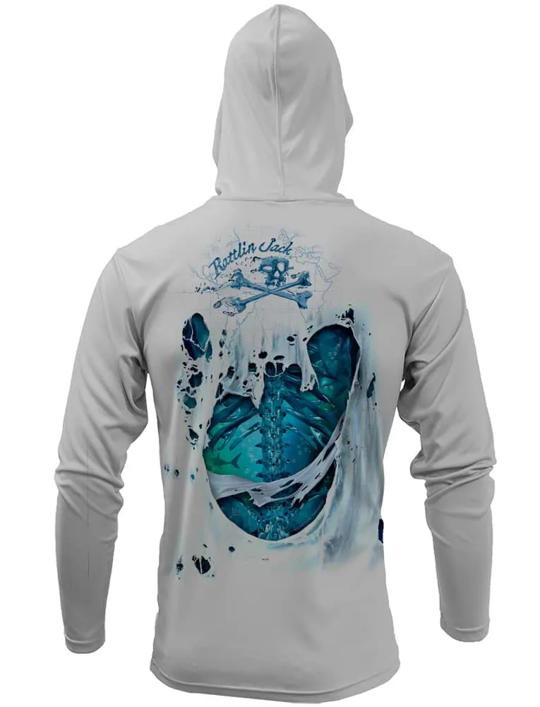 Men's Skeleton Water Bones UV Hooded Fishing Shirt by Rattlin Jack | Dye Sublimation on Quick Dry Fabric