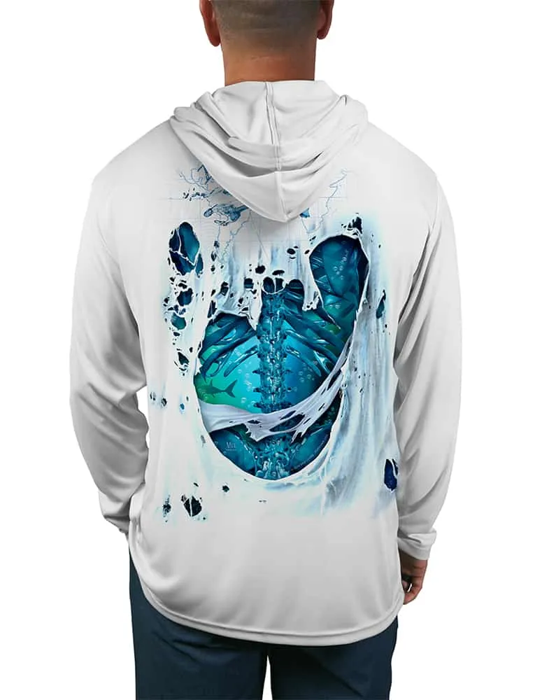 Men's Skeleton Water Bones UV Hooded Fishing Shirt by Rattlin Jack | Dye Sublimation on Quick Dry Fabric