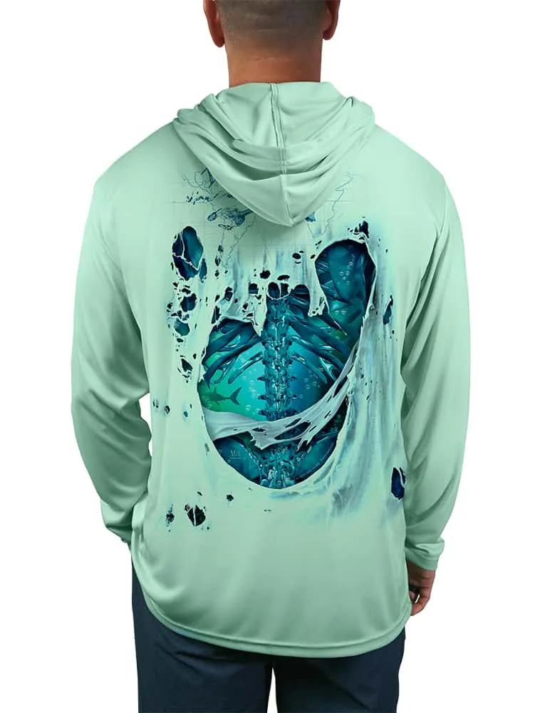 Men's Skeleton Water Bones UV Hooded Fishing Shirt by Rattlin Jack | Dye Sublimation on Quick Dry Fabric