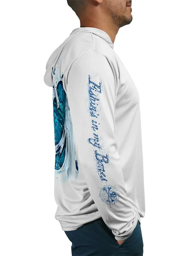 Men's Skeleton Water Bones UV Hooded Fishing Shirt by Rattlin Jack | Dye Sublimation on Quick Dry Fabric
