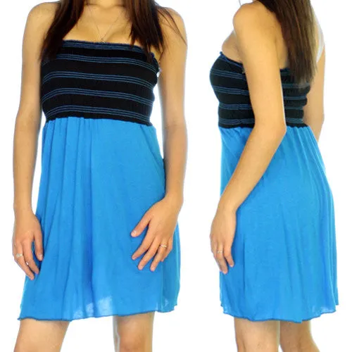 New Y2K Mini Tube Bandeau Dress/Top Sleeveless Strapless Made USA Blue Sundress