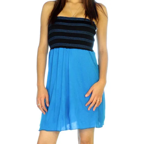 New Y2K Mini Tube Bandeau Dress/Top Sleeveless Strapless Made USA Blue Sundress