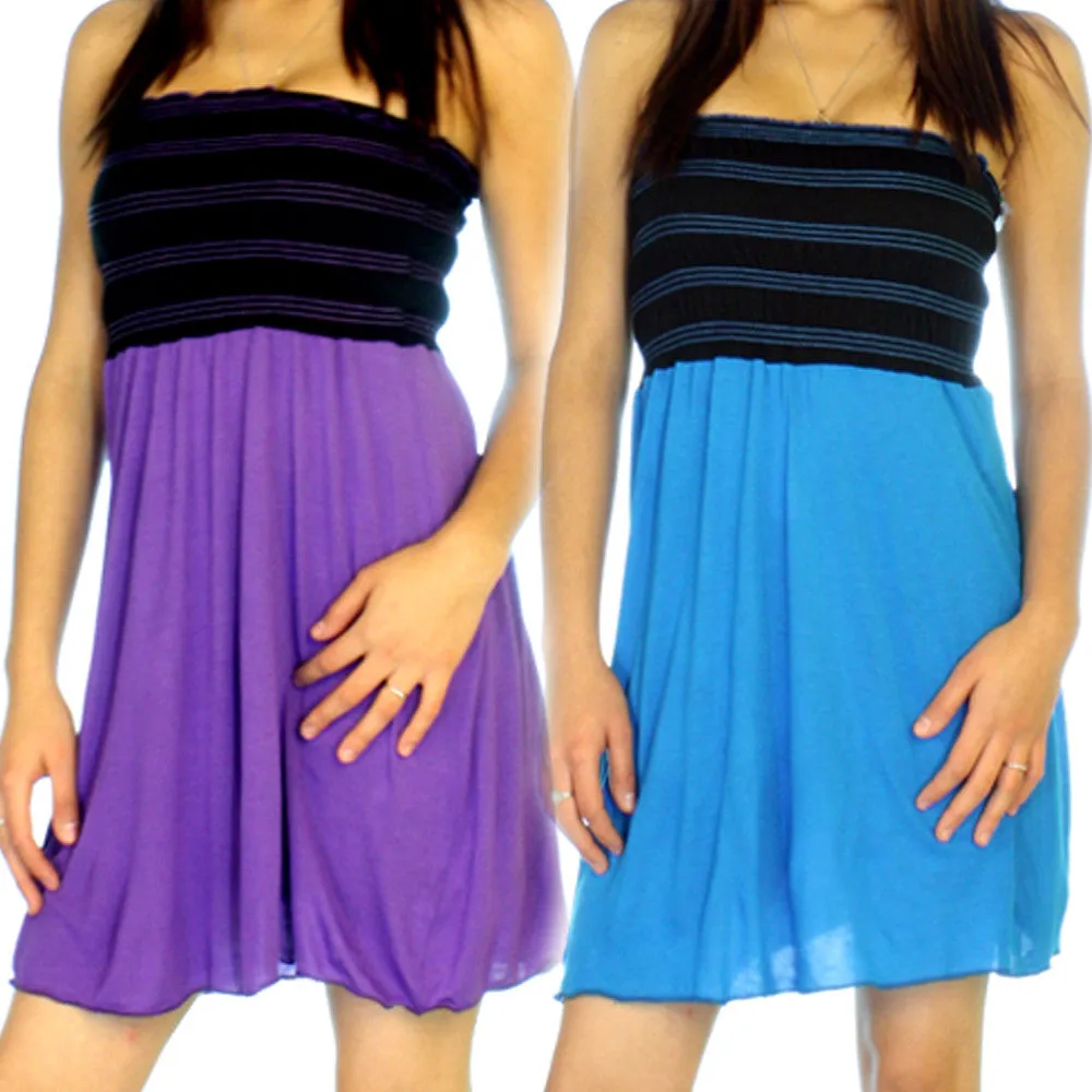 New Y2K Mini Tube Bandeau Dress/Top Sleeveless Strapless Made USA Blue Sundress