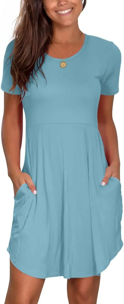 Nova In Sky Women's 2025 Casual Dresses Short Sleeve Summer Dress Loose Fit Sundress with Pockets