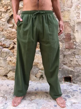 Olive Green Cotton Drawstring Pants