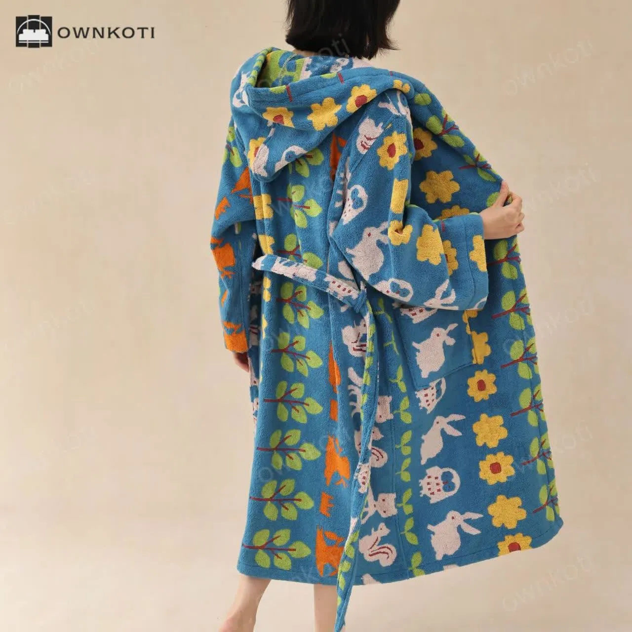 Pastoral Cotton Absorbent Hooded Bathrobe