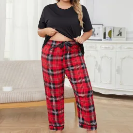 Plus Size Casual Plaid Trouser Pajama Set