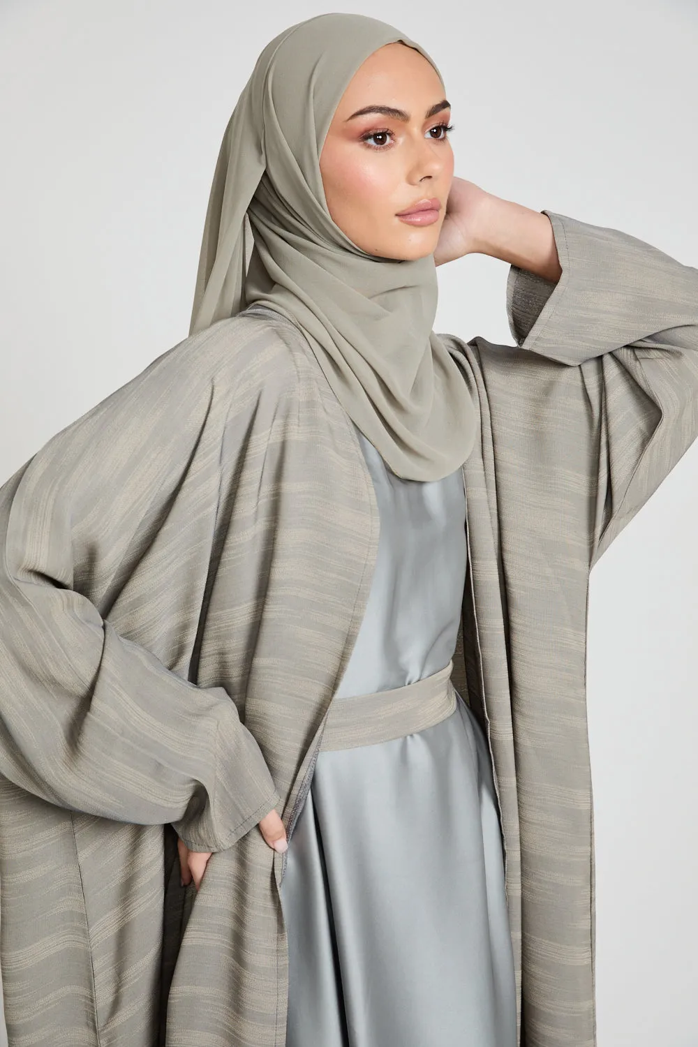 Premium Chenille Textured Bisht - Sage Grey - Limited Edition