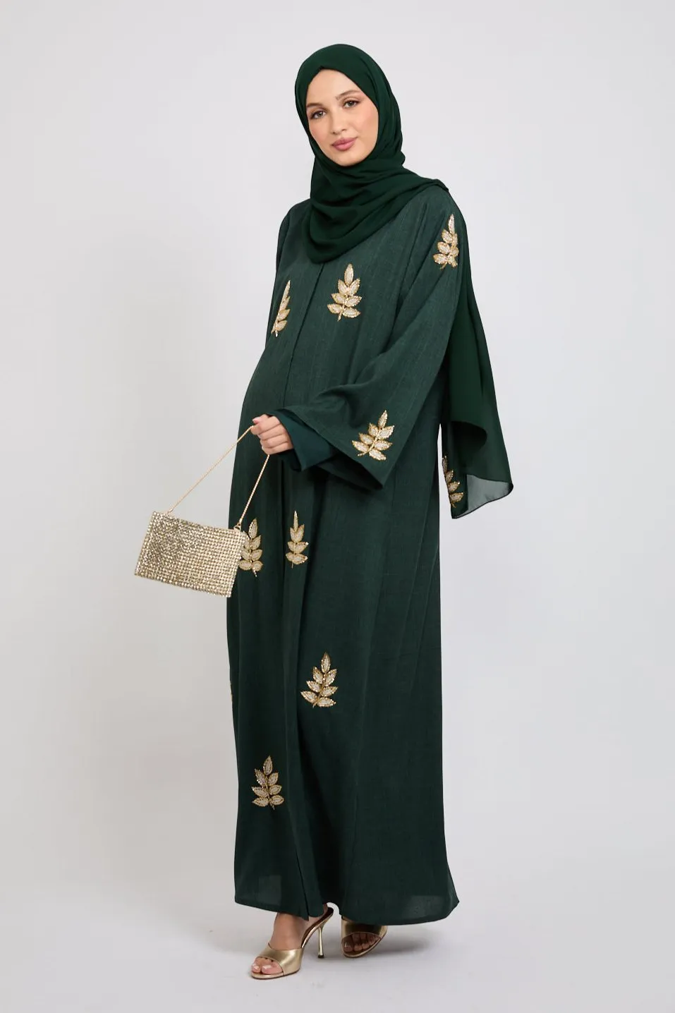 Premium Royal Fern Embellished Open Abaya