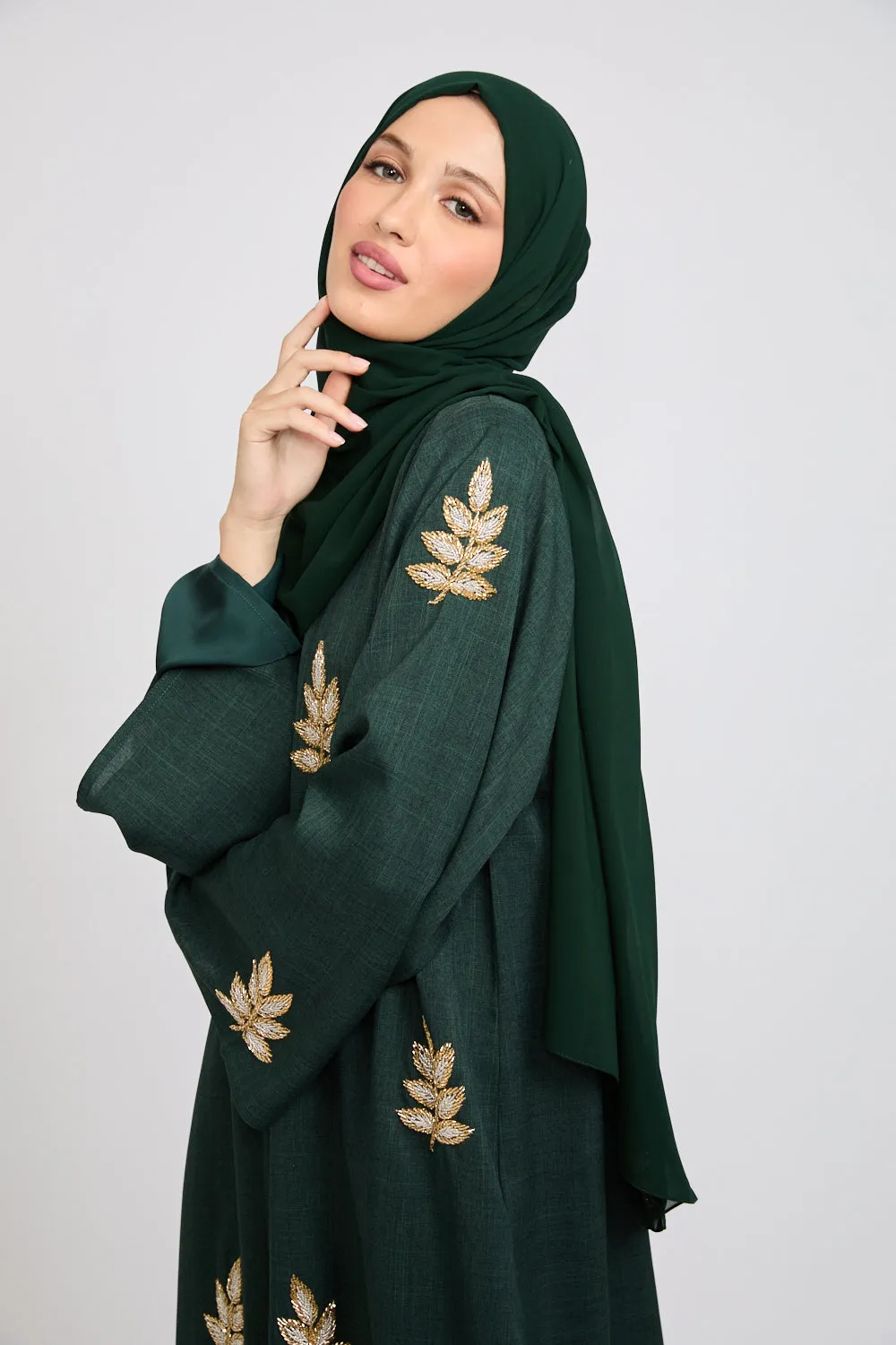 Premium Royal Fern Embellished Open Abaya