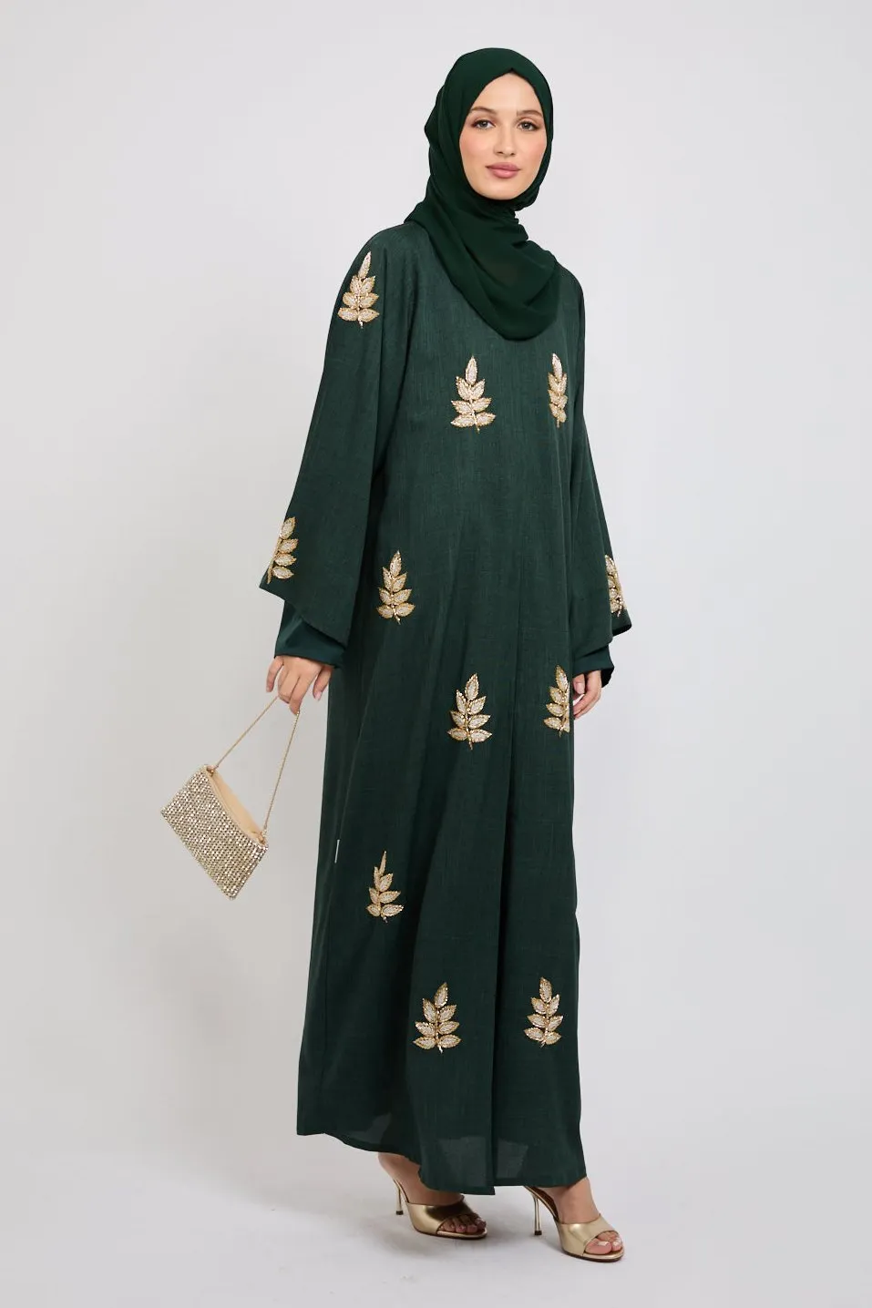 Premium Royal Fern Embellished Open Abaya