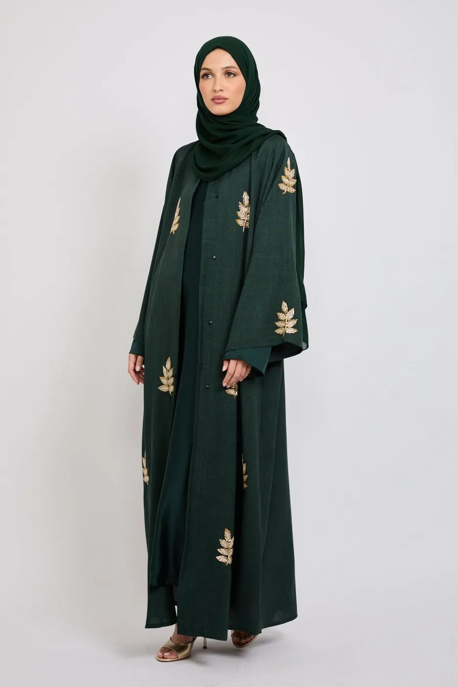 Premium Royal Fern Embellished Open Abaya